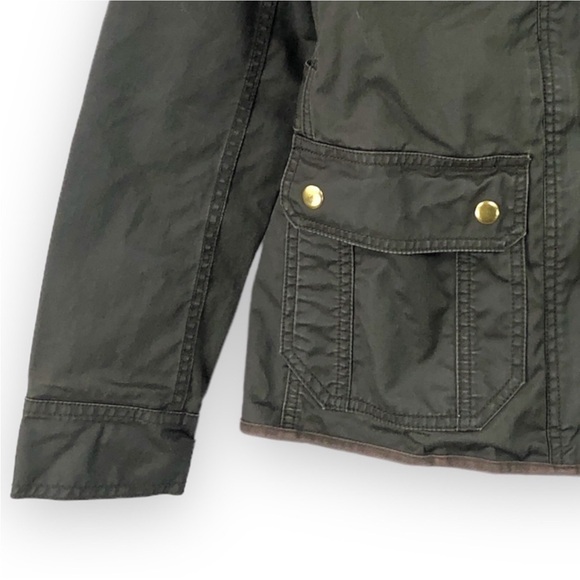J. Crew - Waxed Cotton Downtown Field Green Military SNAP & ZIP Jacket Size XS - Picture 2 of 5
